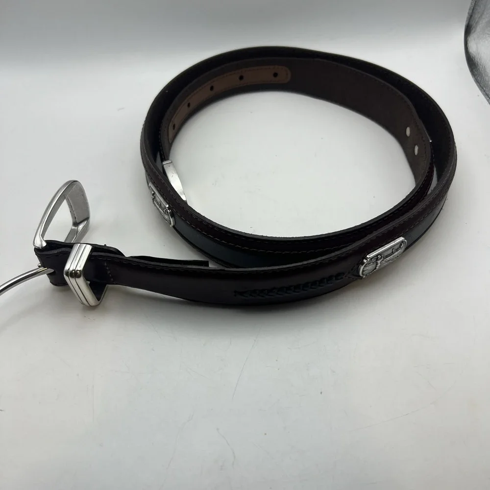VTG Onyx by Brighton Men's Leather Golf Belt 2 Tone Brown Black Silver Concho 40